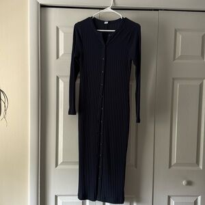 Navy colored long sleeve button down dress.size small